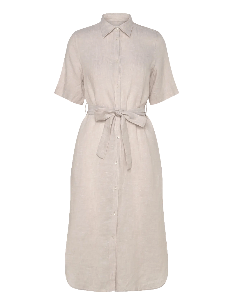 GANT - REG LINEN SS SHIRT DRESS - skjortklänningar - dry sand - 0
