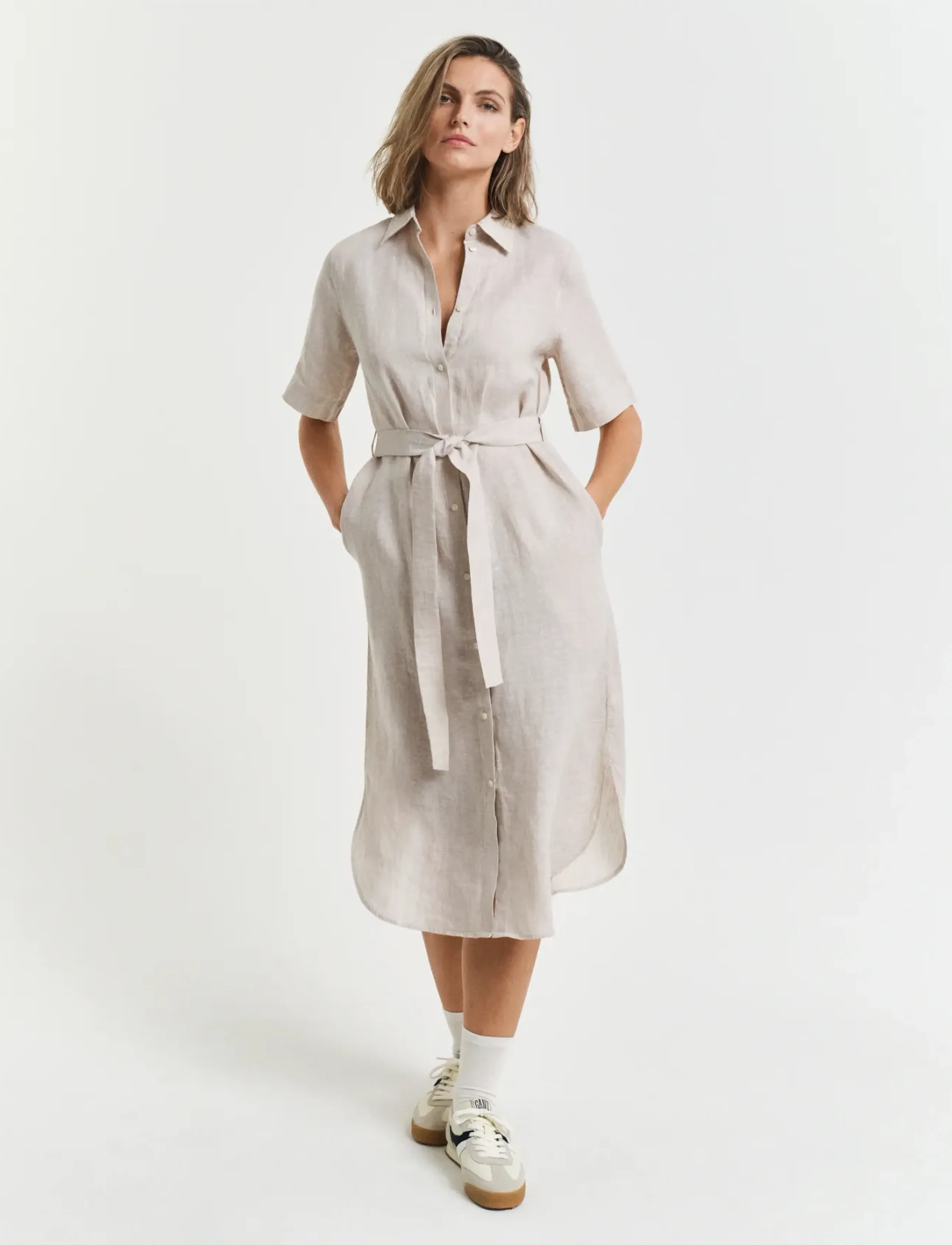 Gant Reg Linen Ss Shirt Dress, 44, Dresses, Beige - Knee-length & Midi, Frauen