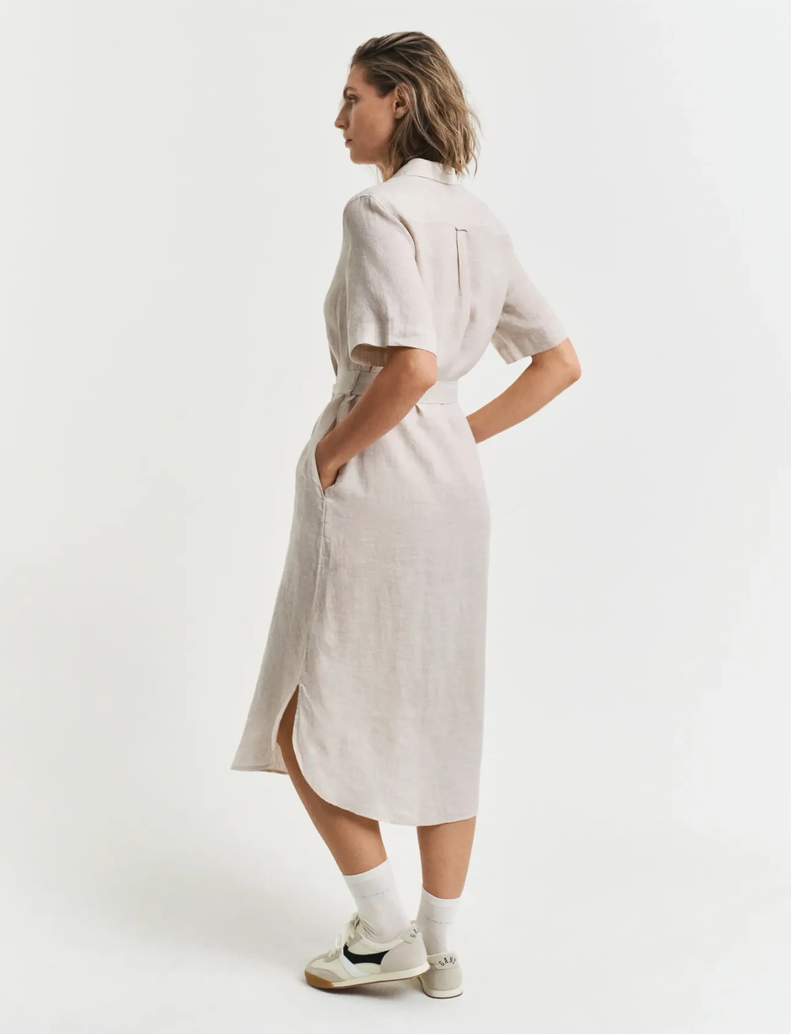 Gant - REG LINEN SS SHIRT DRESS - robes chemises - dry sand - 3