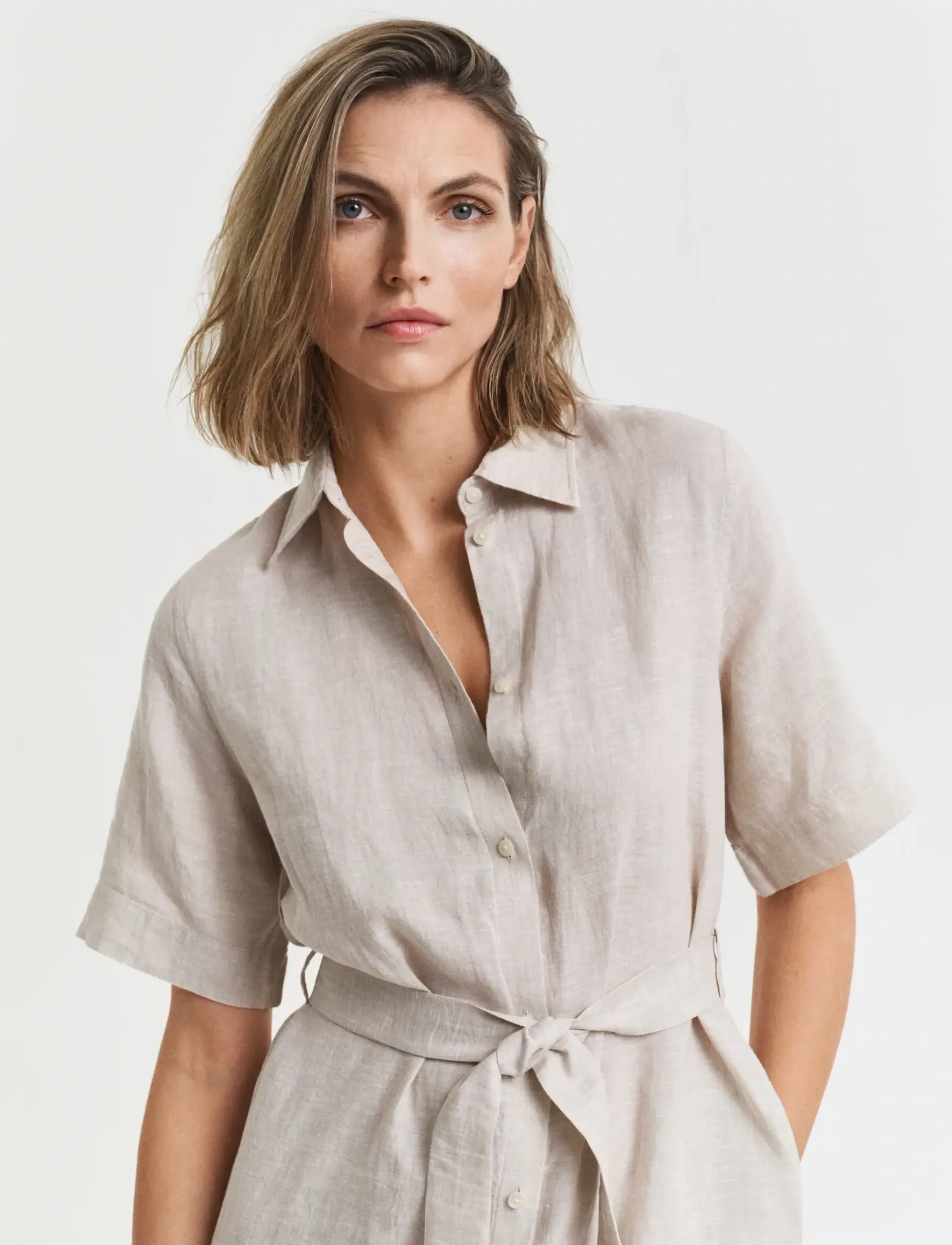 Gant - REG LINEN SS SHIRT DRESS - robes chemises - dry sand - 4