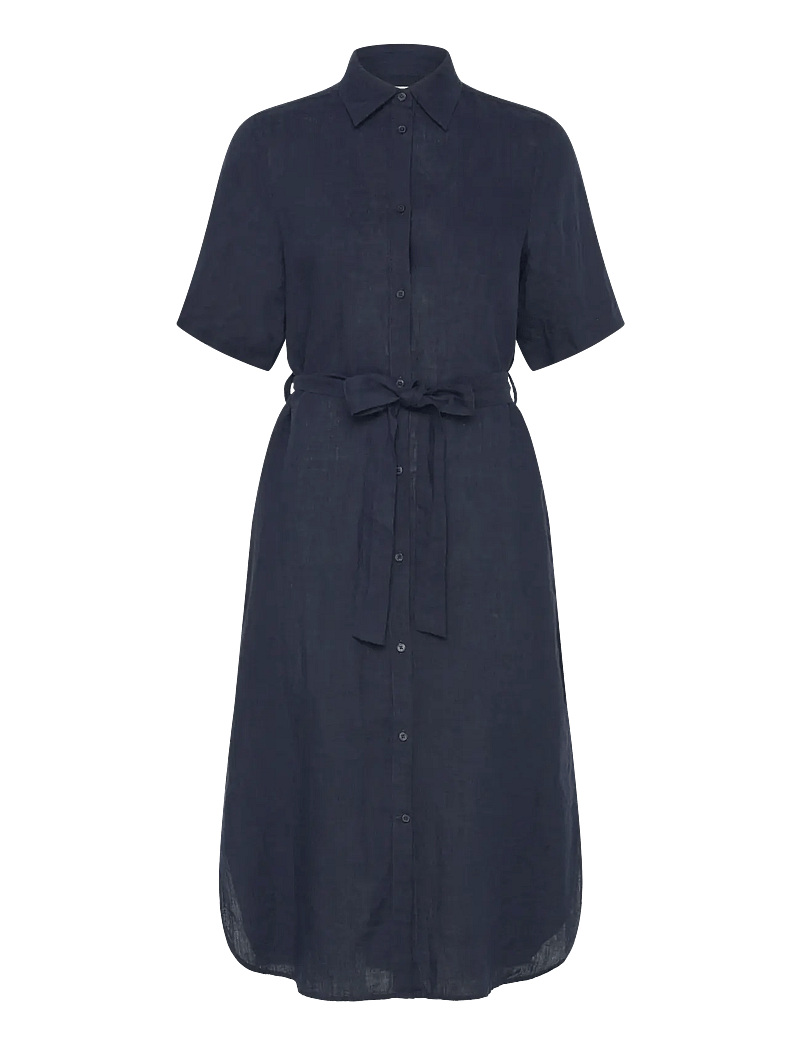 GANT - REG LINEN SS SHIRT DRESS - hemdkleider - evening blue - 0