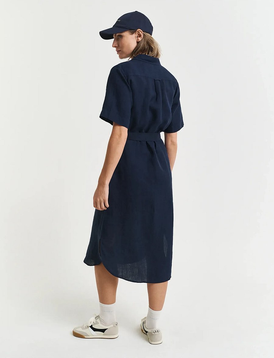 Gant - REG LINEN SS SHIRT DRESS - sukienki koszulowe - evening blue - 3