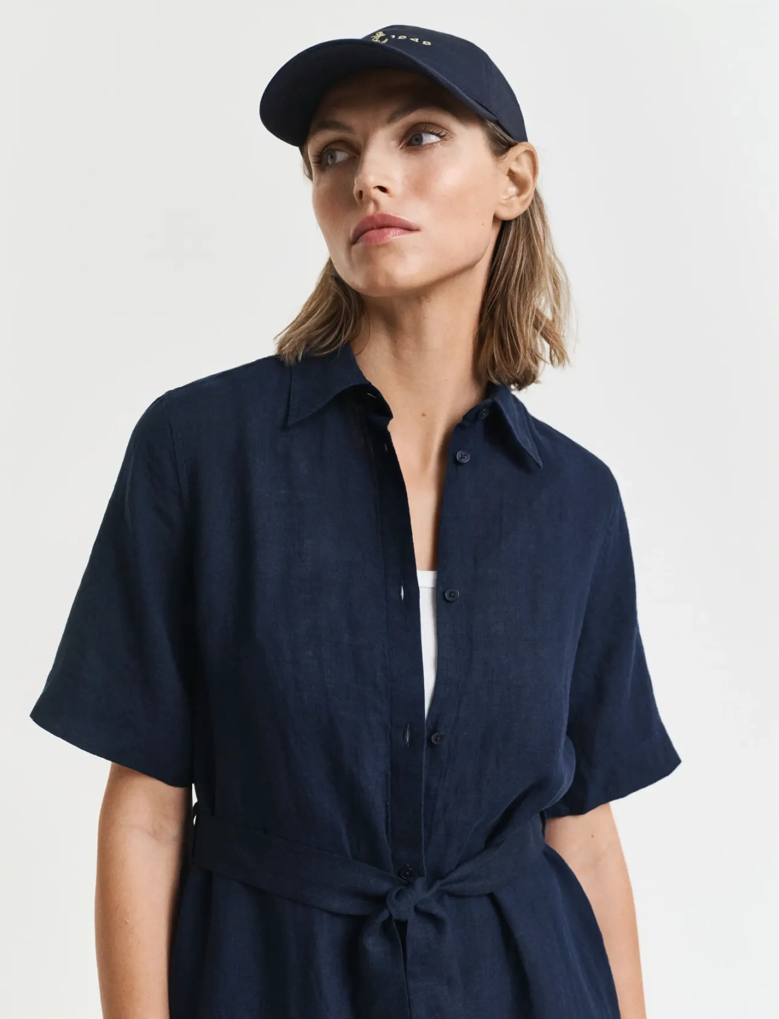 Gant - REG LINEN SS SHIRT DRESS - sukienki koszulowe - evening blue - 4