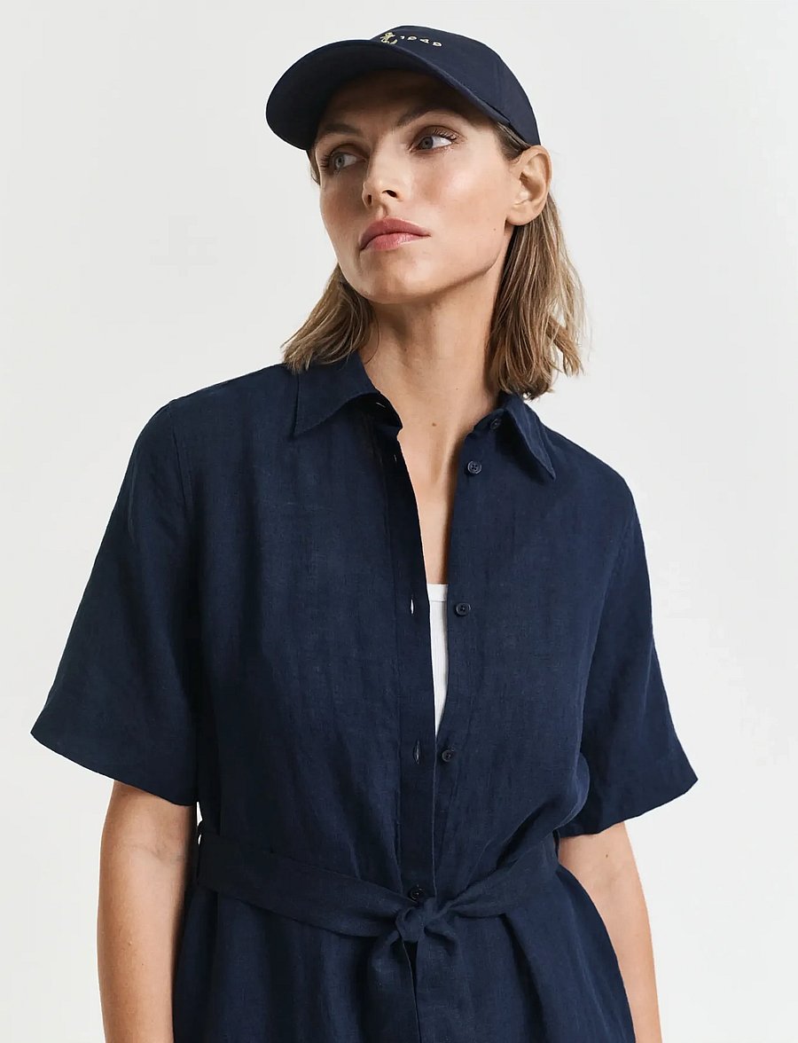 Gant - REG LINEN SS SHIRT DRESS - sukienki koszulowe - evening blue - 4