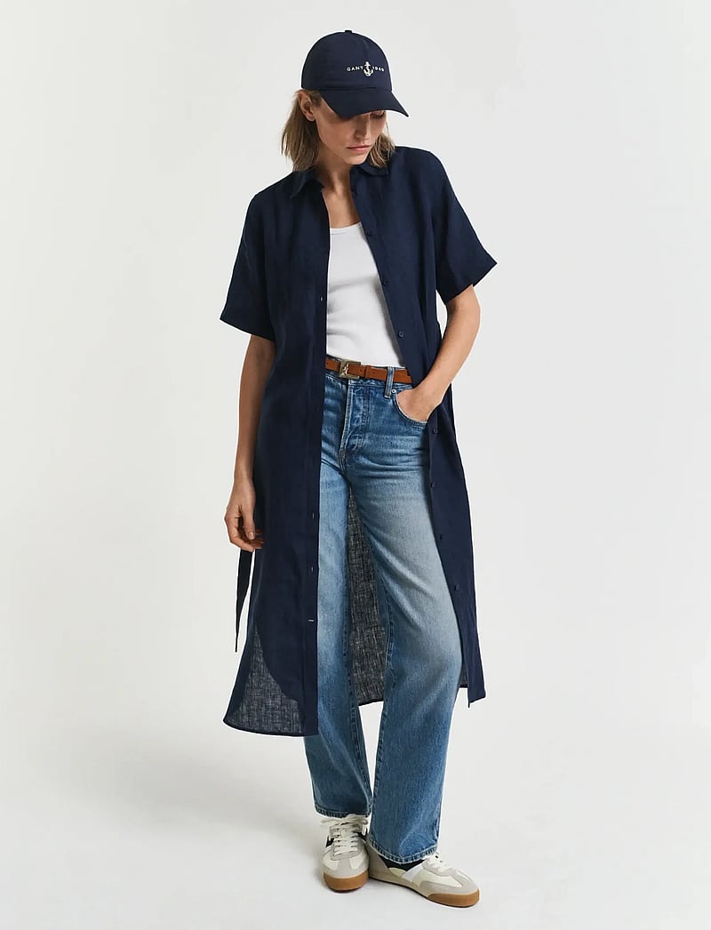 GANT - REG LINEN SS SHIRT DRESS - skjortklänningar - evening blue - 5