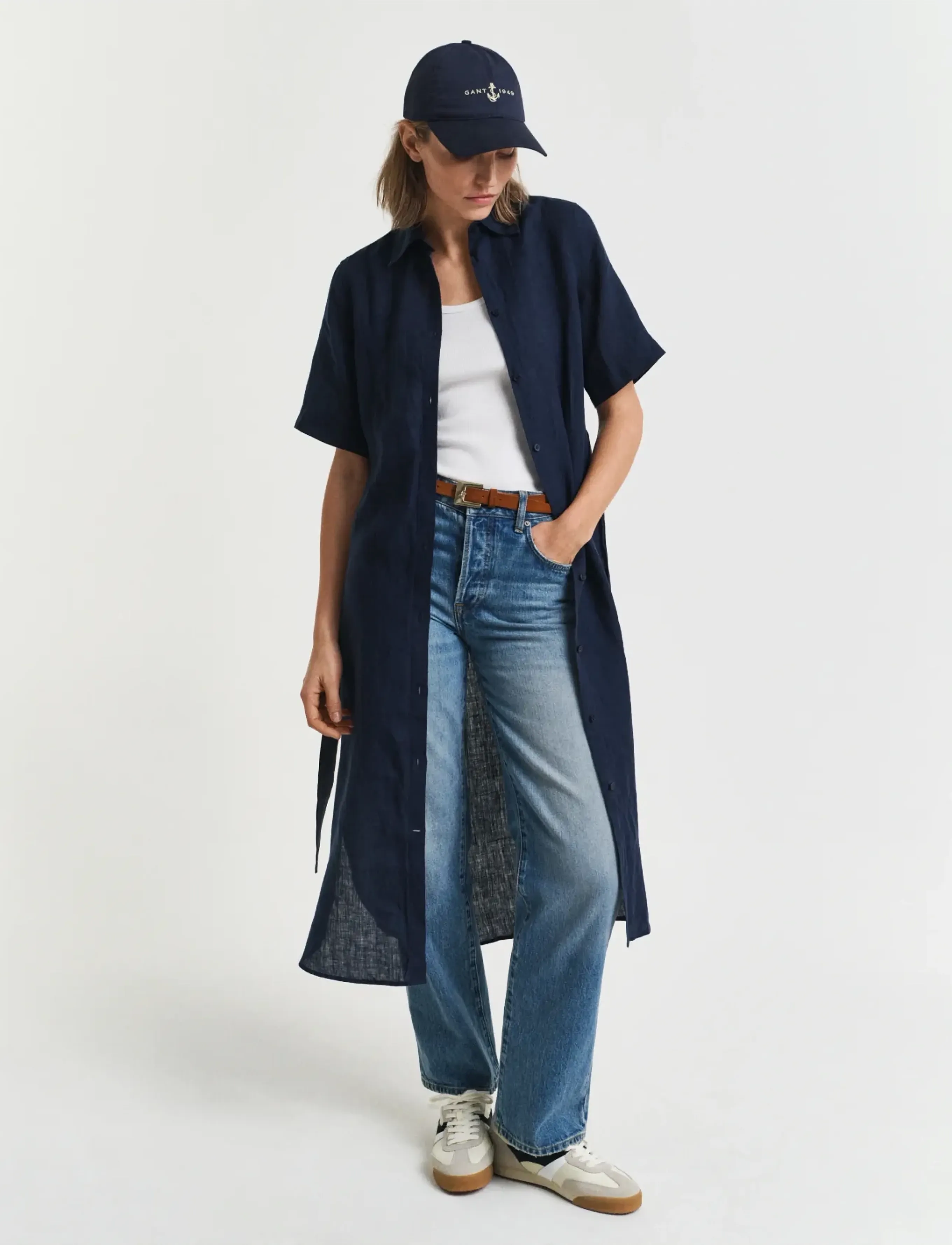 Gant - REG LINEN SS SHIRT DRESS - sukienki koszulowe - evening blue - 5