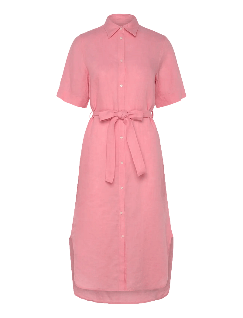 GANT - REG LINEN SS SHIRT DRESS - sukienki koszulowe - geranium pink - 0
