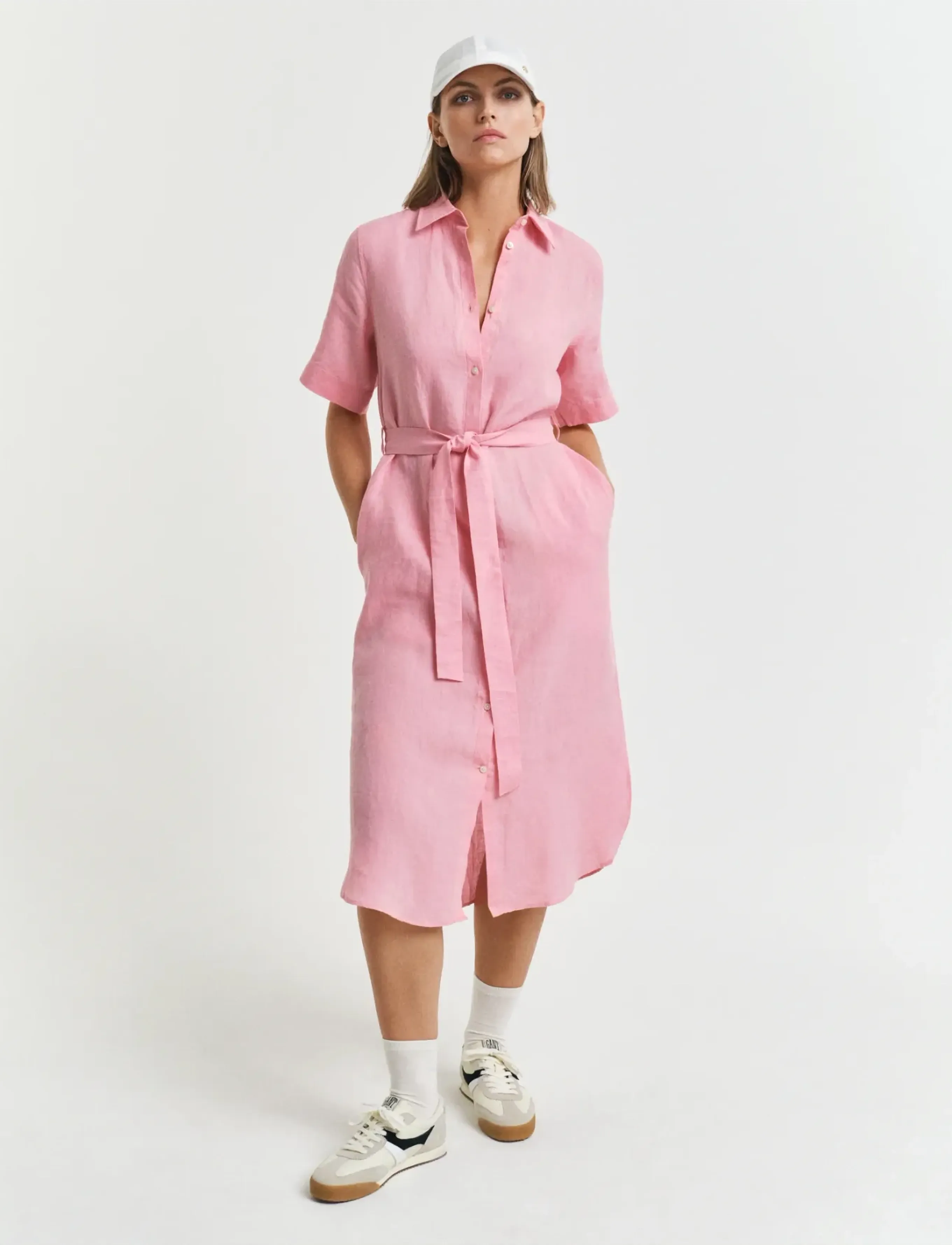 Gant REG LINEN SS SHIRT DRESS - Hemdkleider - GERANIUM PINK / pink/rose
