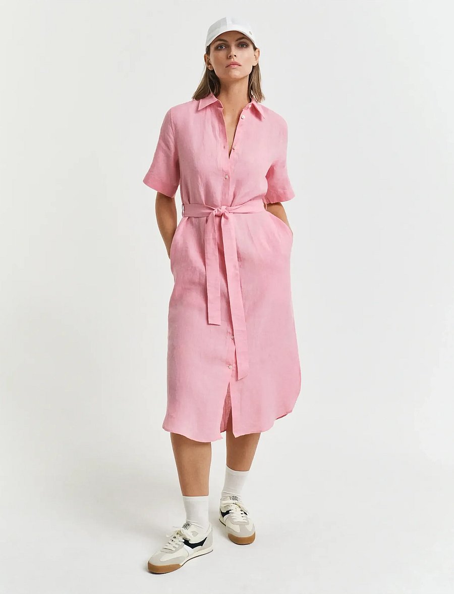 Gant - REG LINEN SS SHIRT DRESS - robes chemises - geranium pink - 0