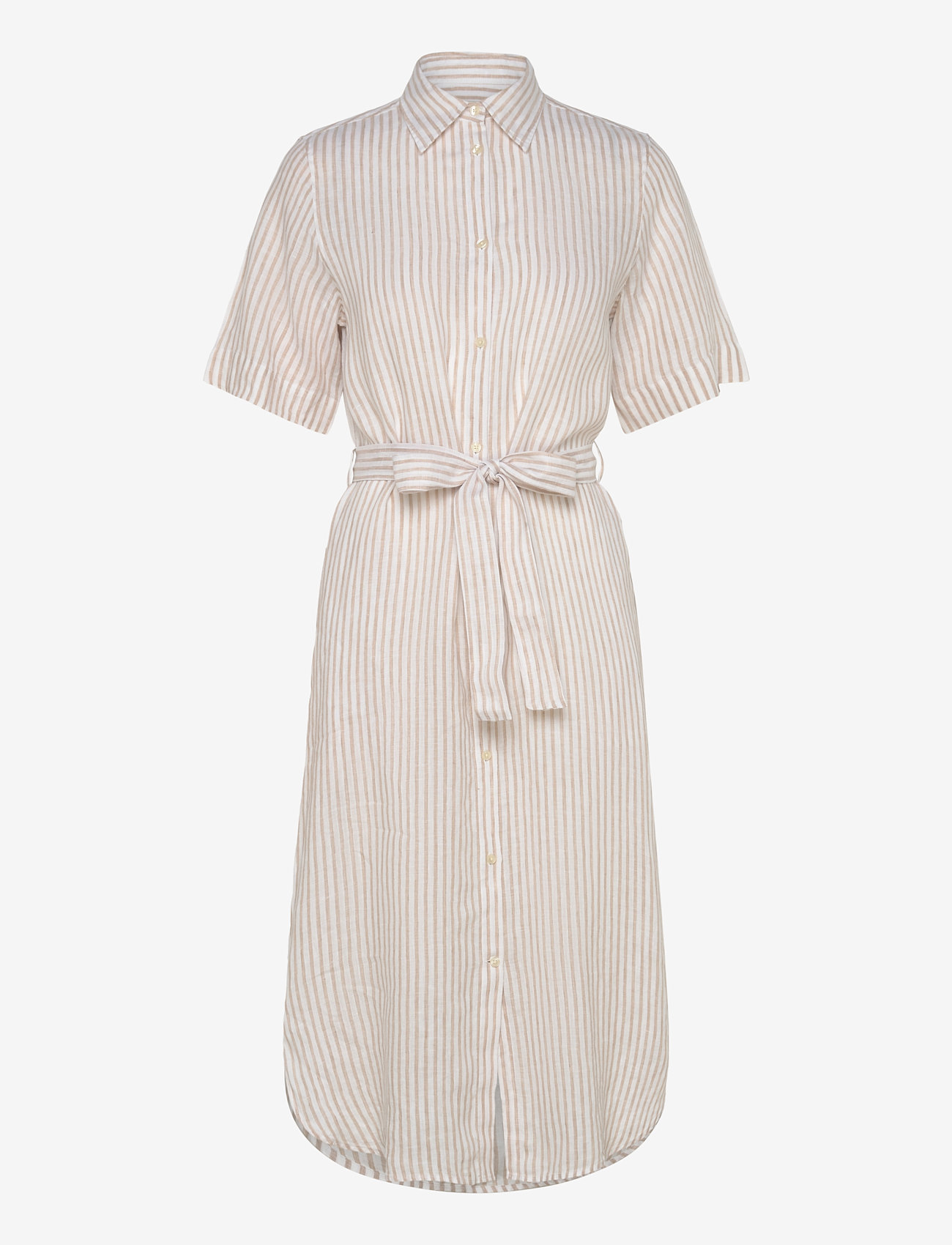 GANT - REG LINEN STRIPED SHIRT DRESS - skjortekjoler - dry sand - 0