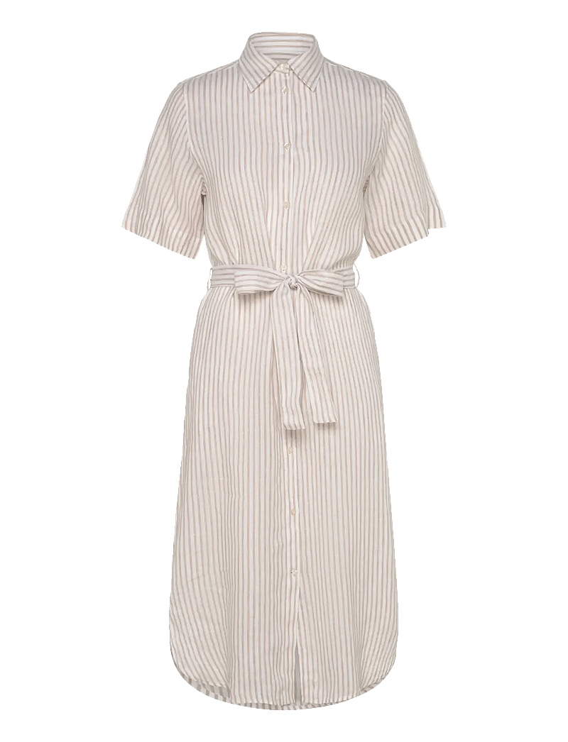 GANT - REG LINEN STRIPED SHIRT DRESS - hemdkleider - dry sand - 0