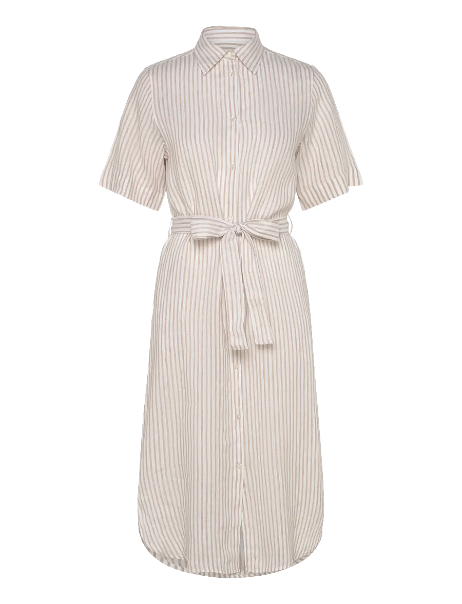 Gant - REG LINEN STRIPED SHIRT DRESS - särkkleidid - dry sand - 1