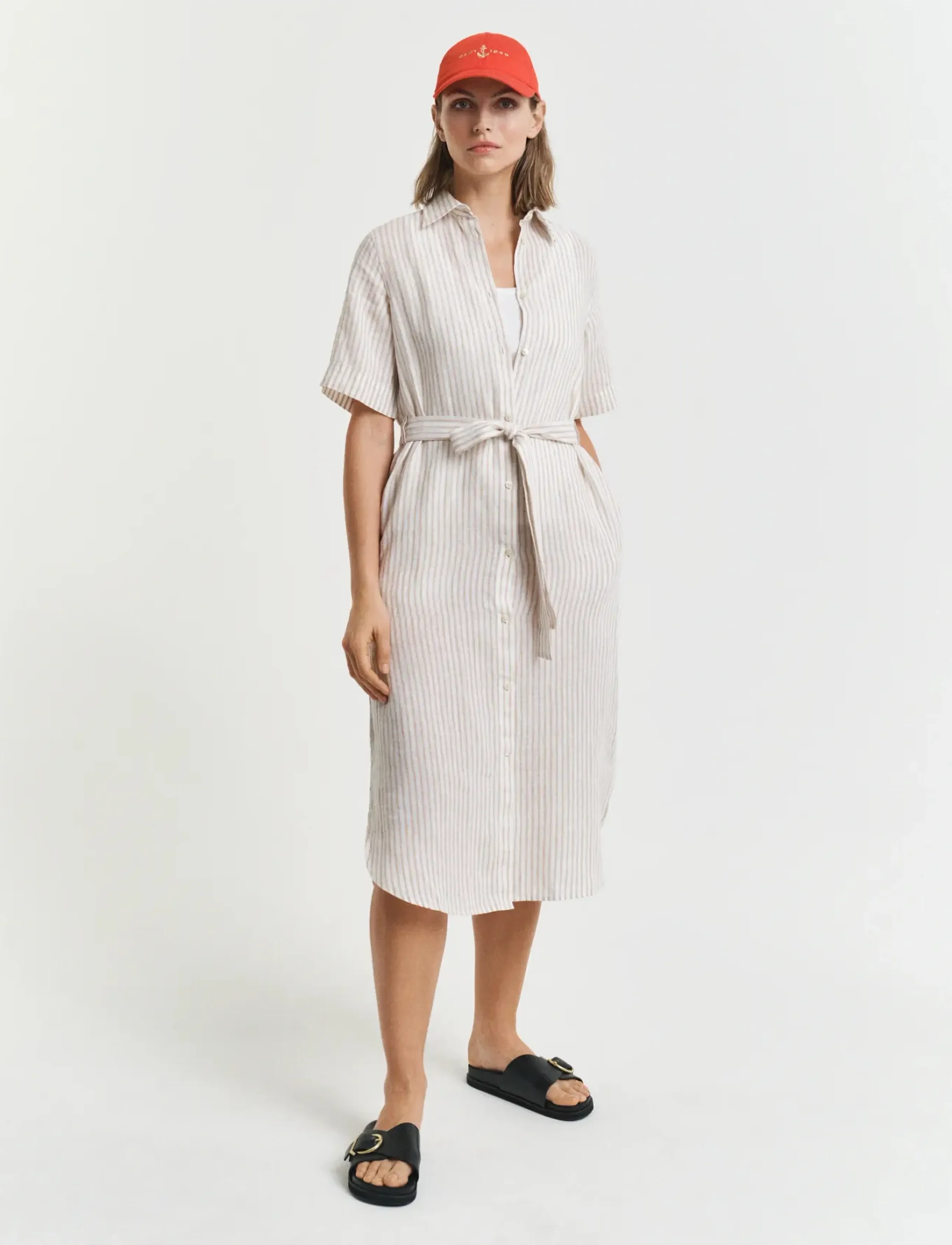 GANT REG LINEN STRIPED SHIRT DRESS - Hemdkleider - DRY SAND / beige