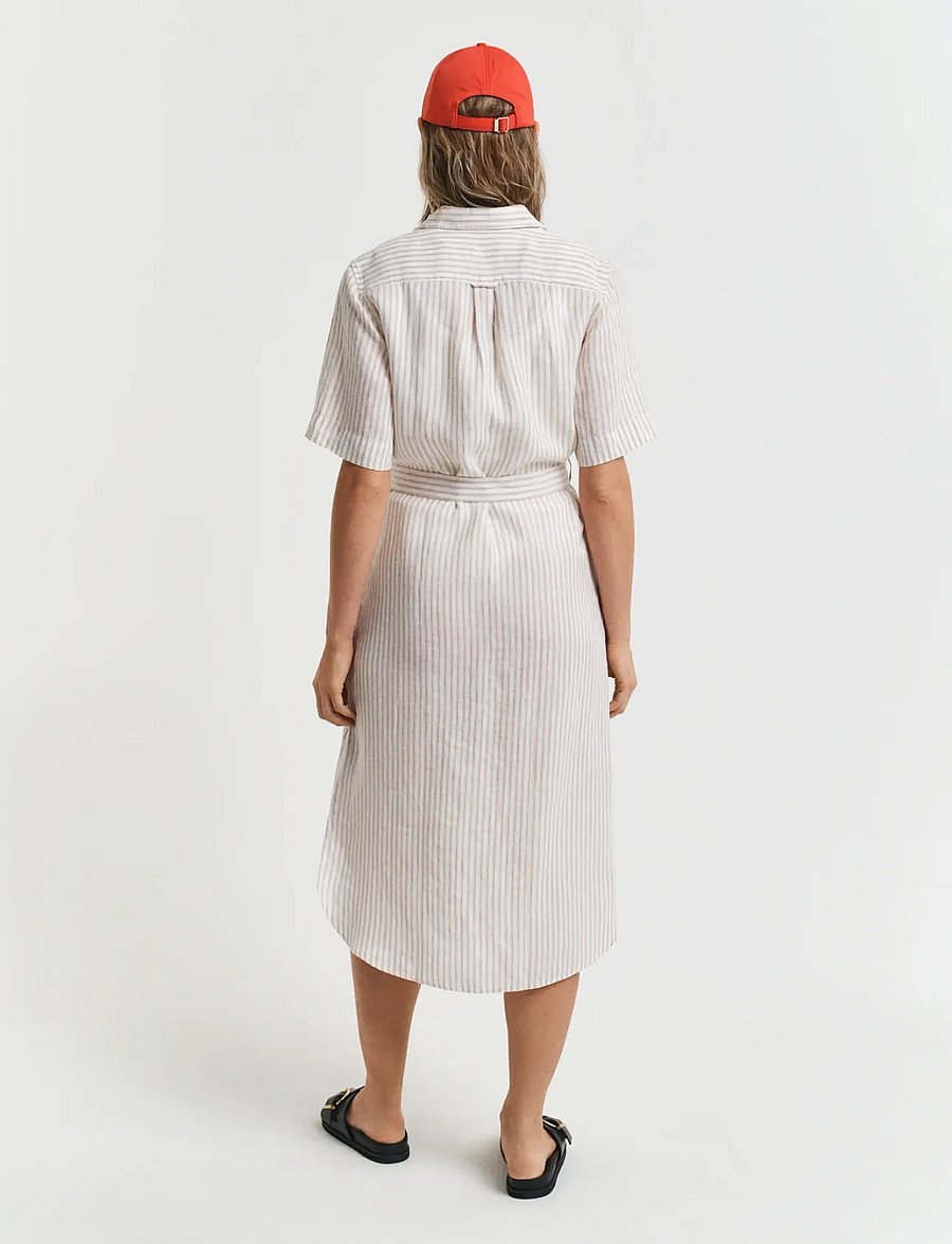 Gant - REG LINEN STRIPED SHIRT DRESS - särkkleidid - dry sand - 3