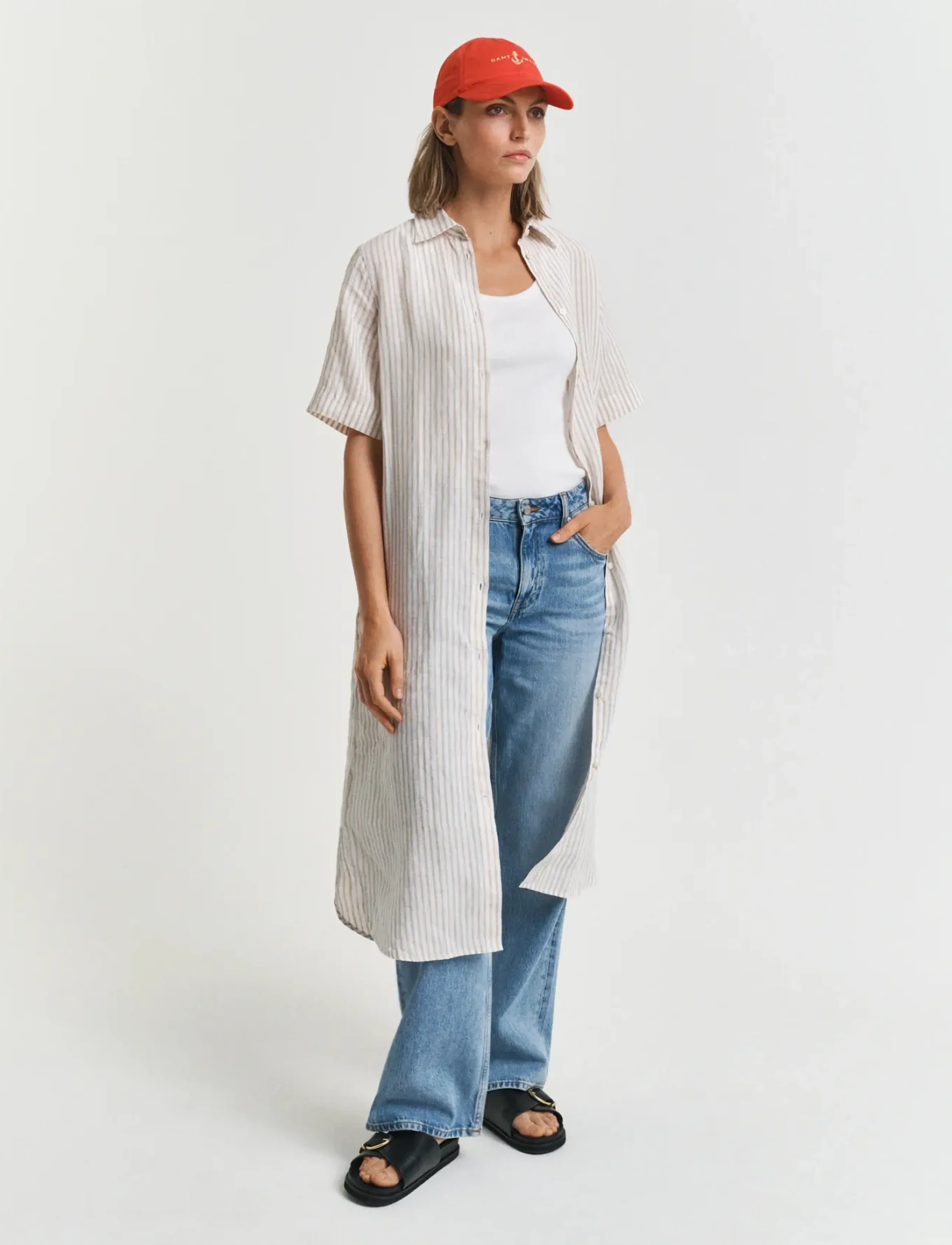 Gant - REG LINEN STRIPED SHIRT DRESS - dry sand - 5