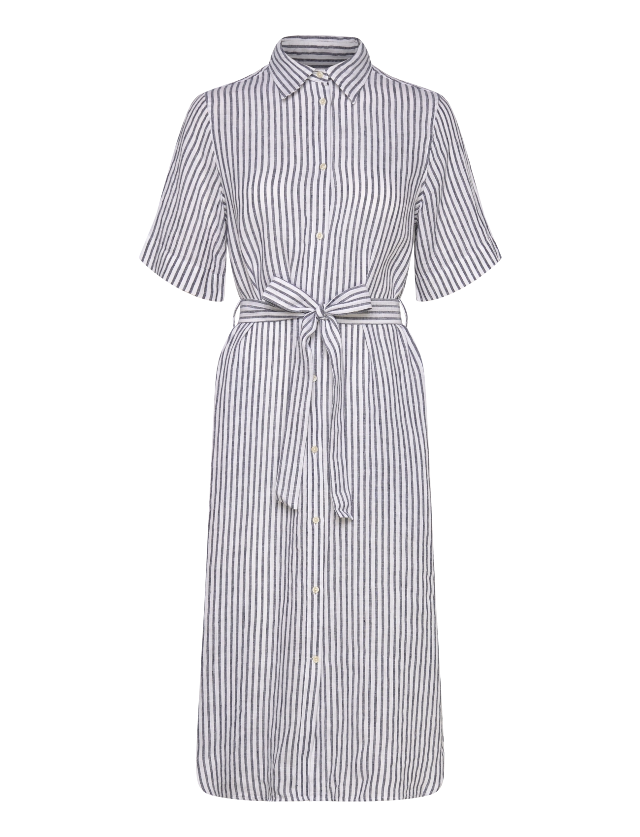REG LINEN STRIPED SHIRT DRESS - EVENING BLUE