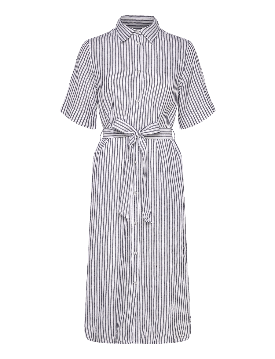 Gant - REG LINEN STRIPED SHIRT DRESS - shirt dresses - evening blue - 1