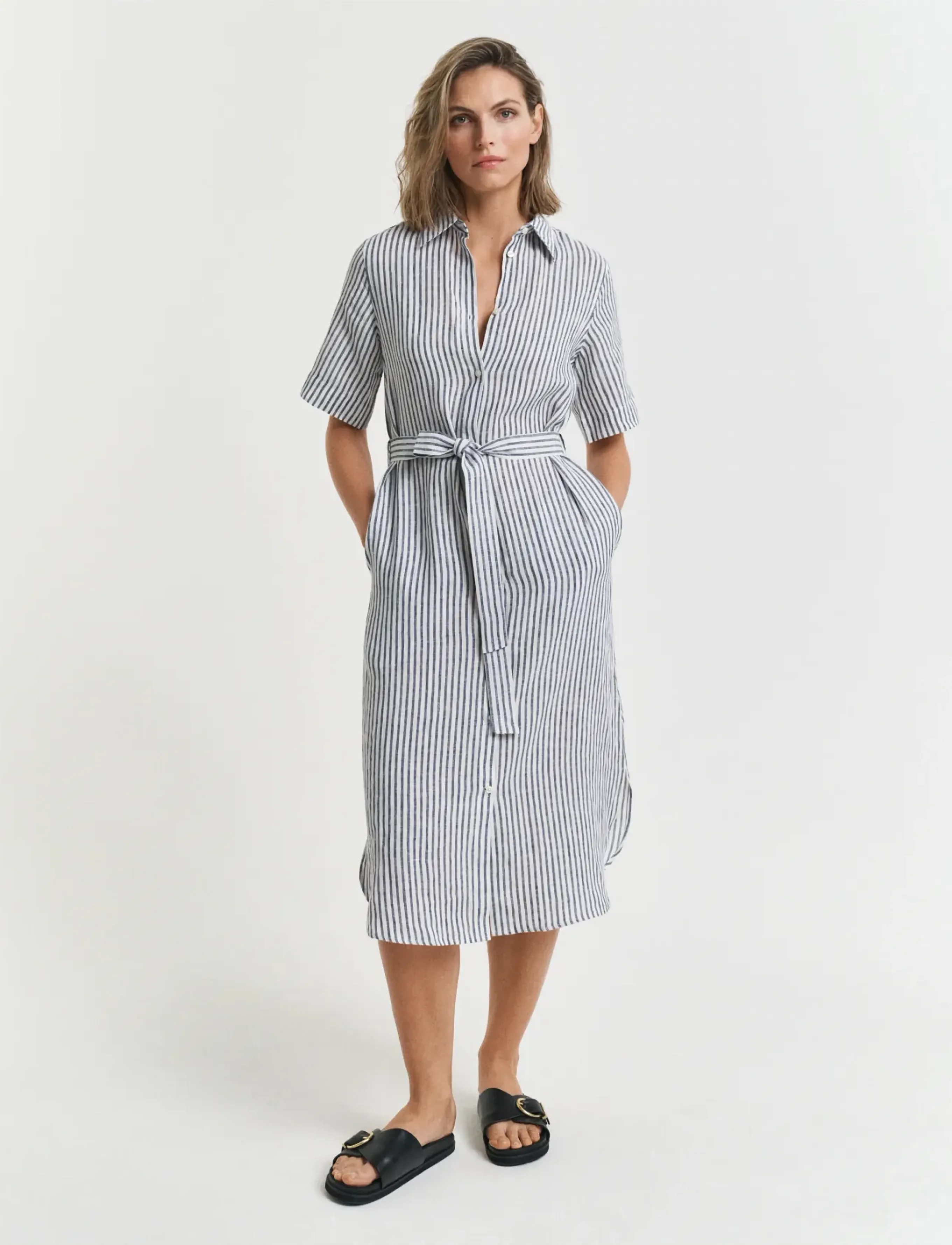 GANT REG LINEN STRIPED SHIRT DRESS - Kampagne - EVENING BLUE / blue