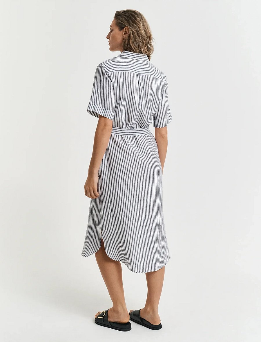 Gant - REG LINEN STRIPED SHIRT DRESS - shirt dresses - evening blue - 3