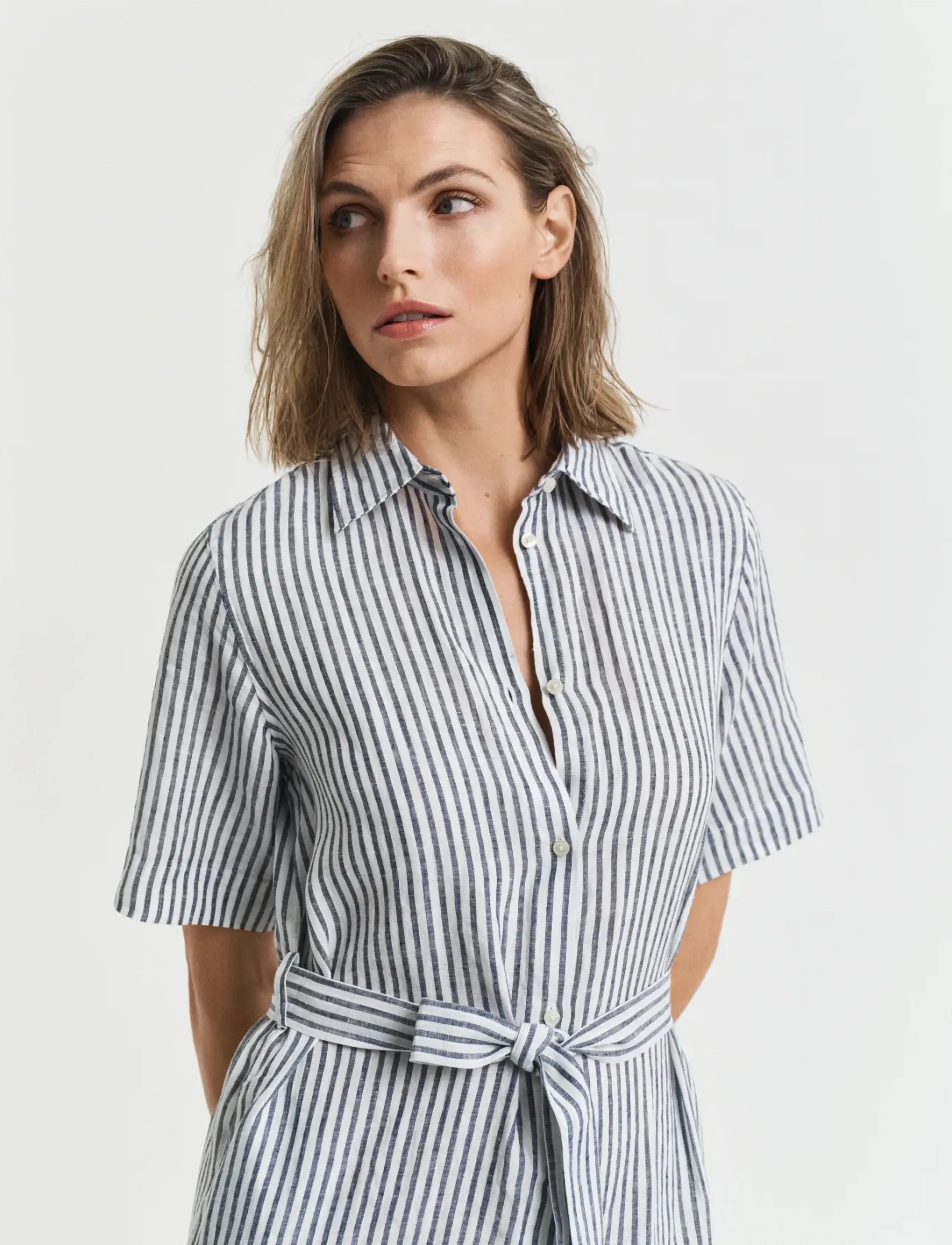 Gant - REG LINEN STRIPED SHIRT DRESS - robes chemises - evening blue - 4
