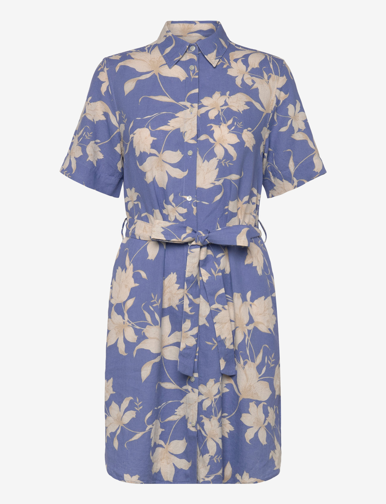 GANT - REG LINEN FLORAL PRINT SHIRT DRESS - shirt dresses - perfect blue - 1