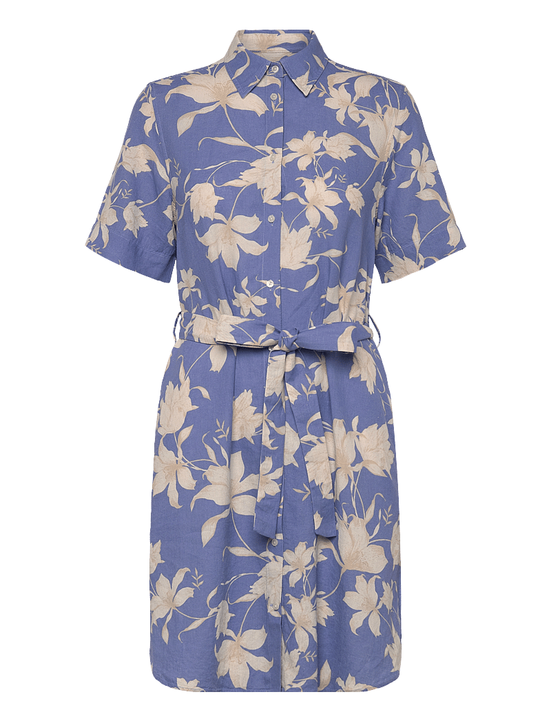 GANT - REG LINEN FLORAL PRINT SHIRT DRESS - shirt dresses - perfect blue - 1