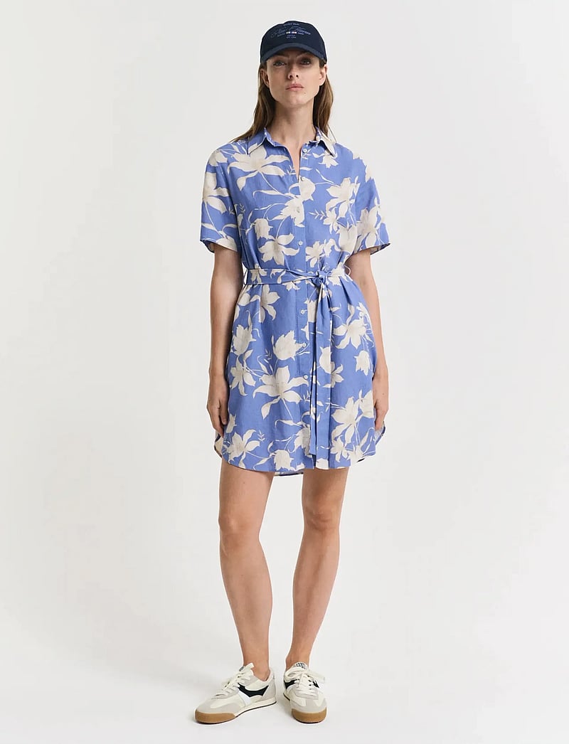 GANT - REG LINEN FLORAL PRINT SHIRT DRESS - shirt dresses - perfect blue - 0