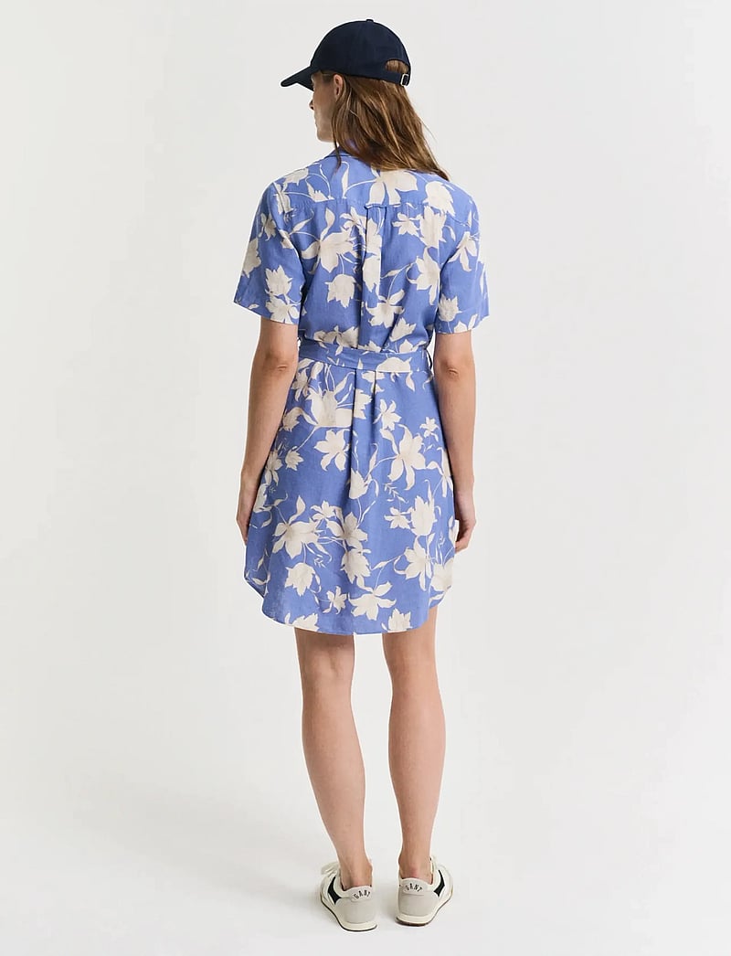 GANT - REG LINEN FLORAL PRINT SHIRT DRESS - shirt dresses - perfect blue - 3