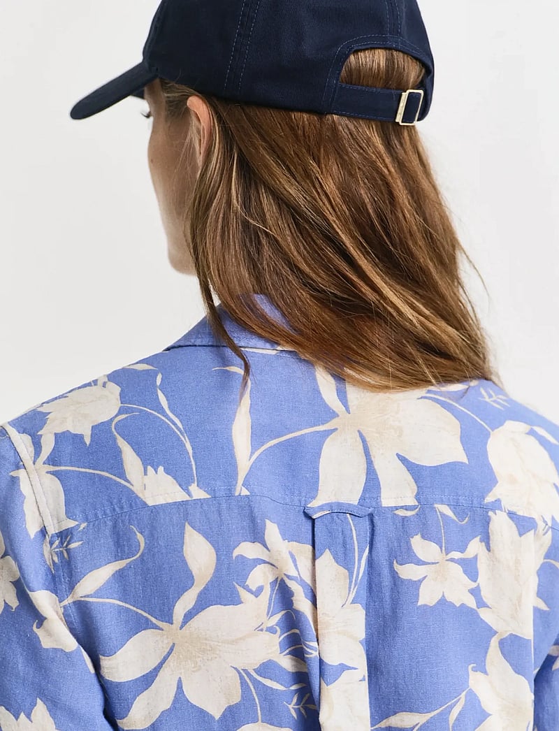 GANT - REG LINEN FLORAL PRINT SHIRT DRESS - shirt dresses - perfect blue - 4