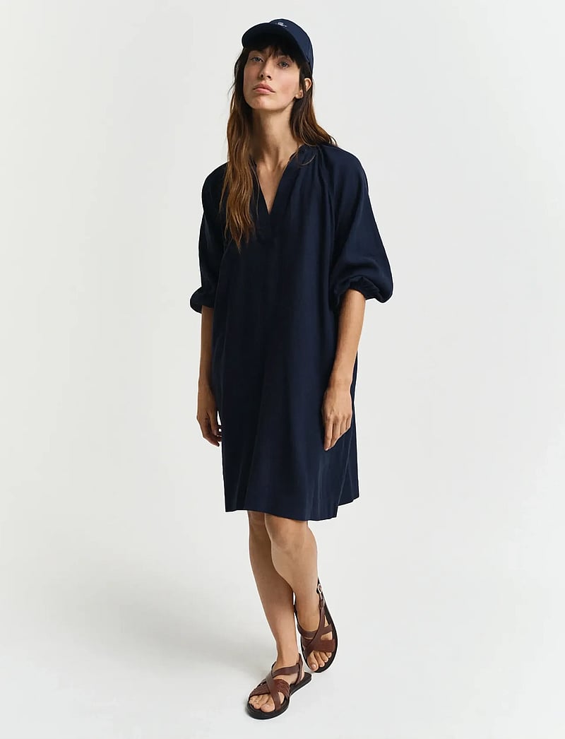 GANT - REL LINEN DRESS - hemdkleider - evening blue - 0