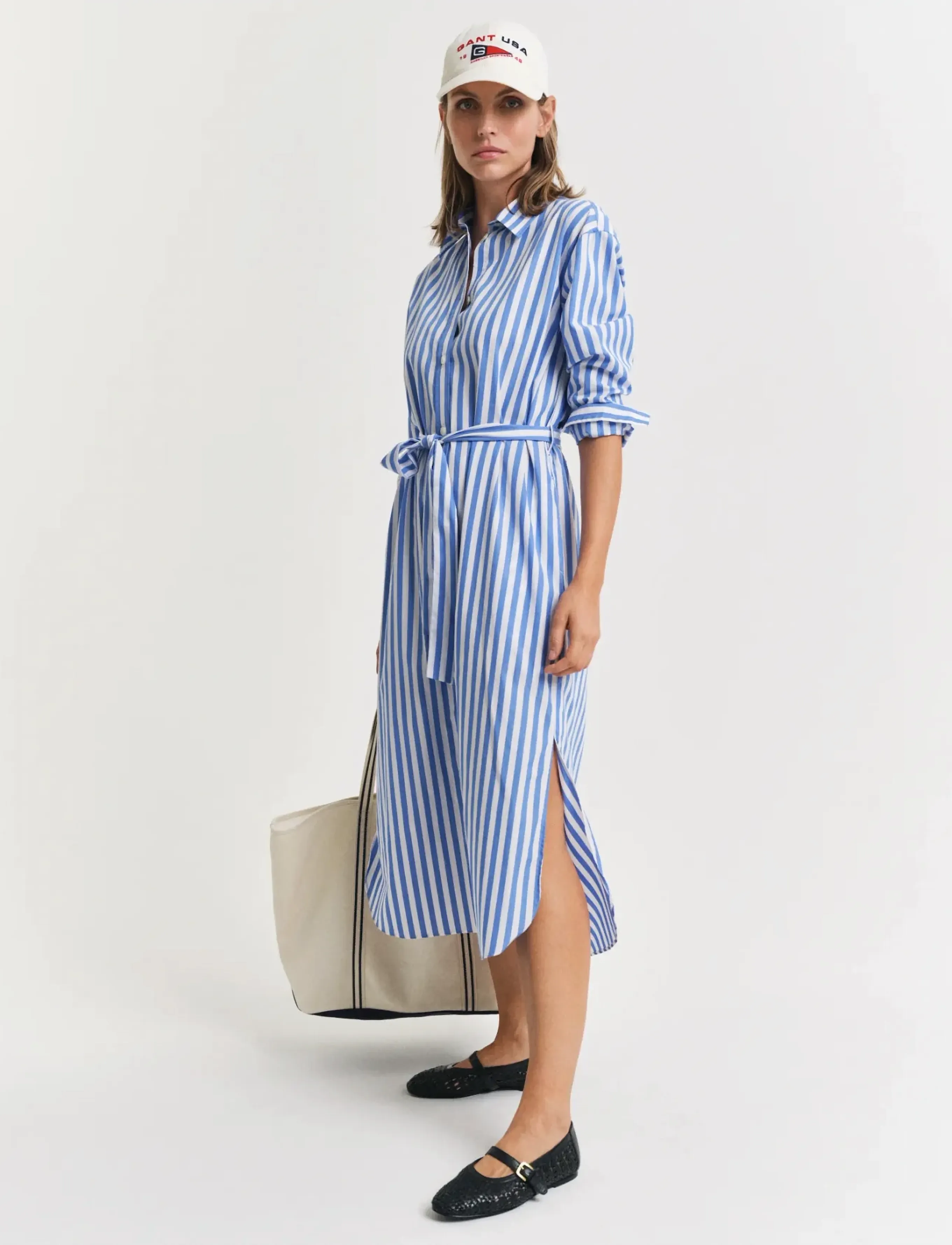 GANT REL STRIPED POPLIN SHIRT DRESS - Tøj - WHITE / blue