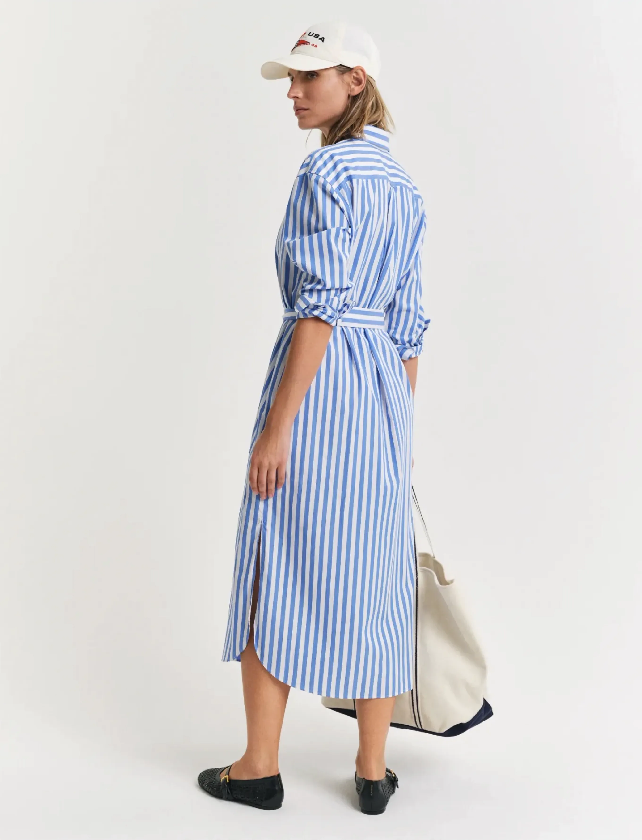 Gant - REL STRIPED POPLIN SHIRT DRESS - robes chemises - white - 2