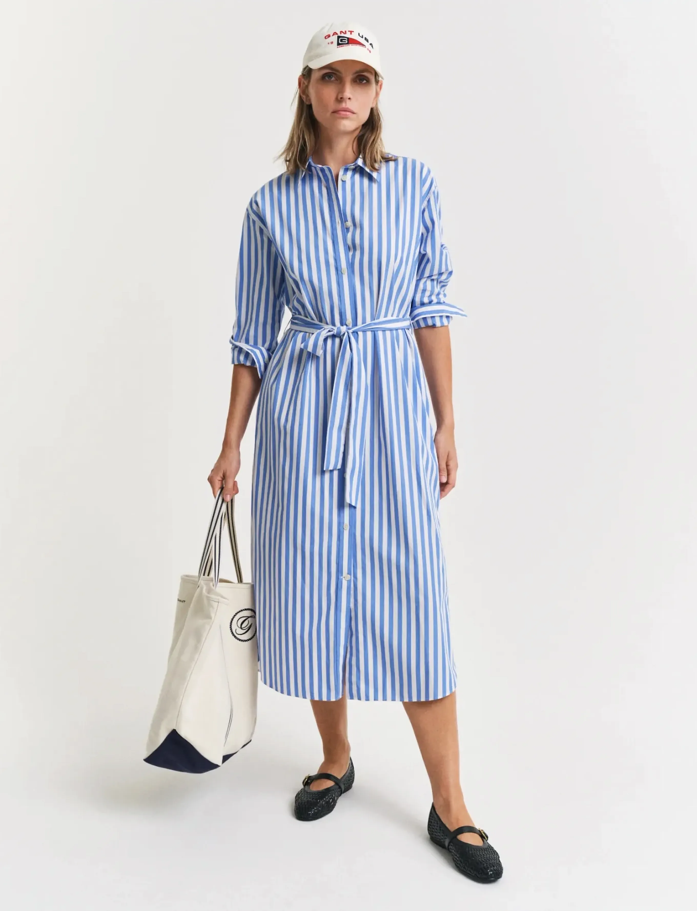 Gant - REL STRIPED POPLIN SHIRT DRESS - robes chemises - white - 3