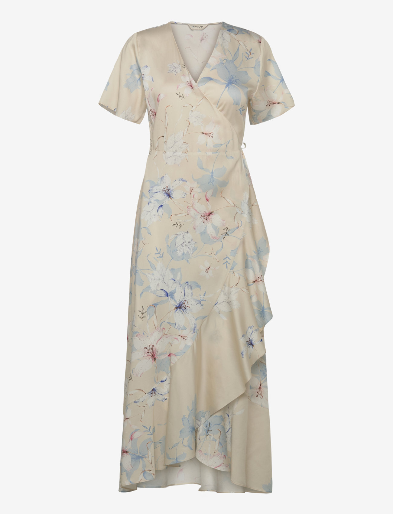 GANT - FLORAL PRINT WRAP SS FRILL DRESS - omlottklänningar - putty - 0