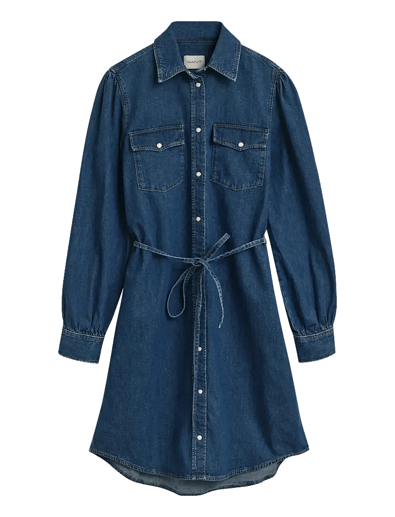 GANT - PUFF SLEEVE DENIM DRESS - denim dresses - indigo - 1