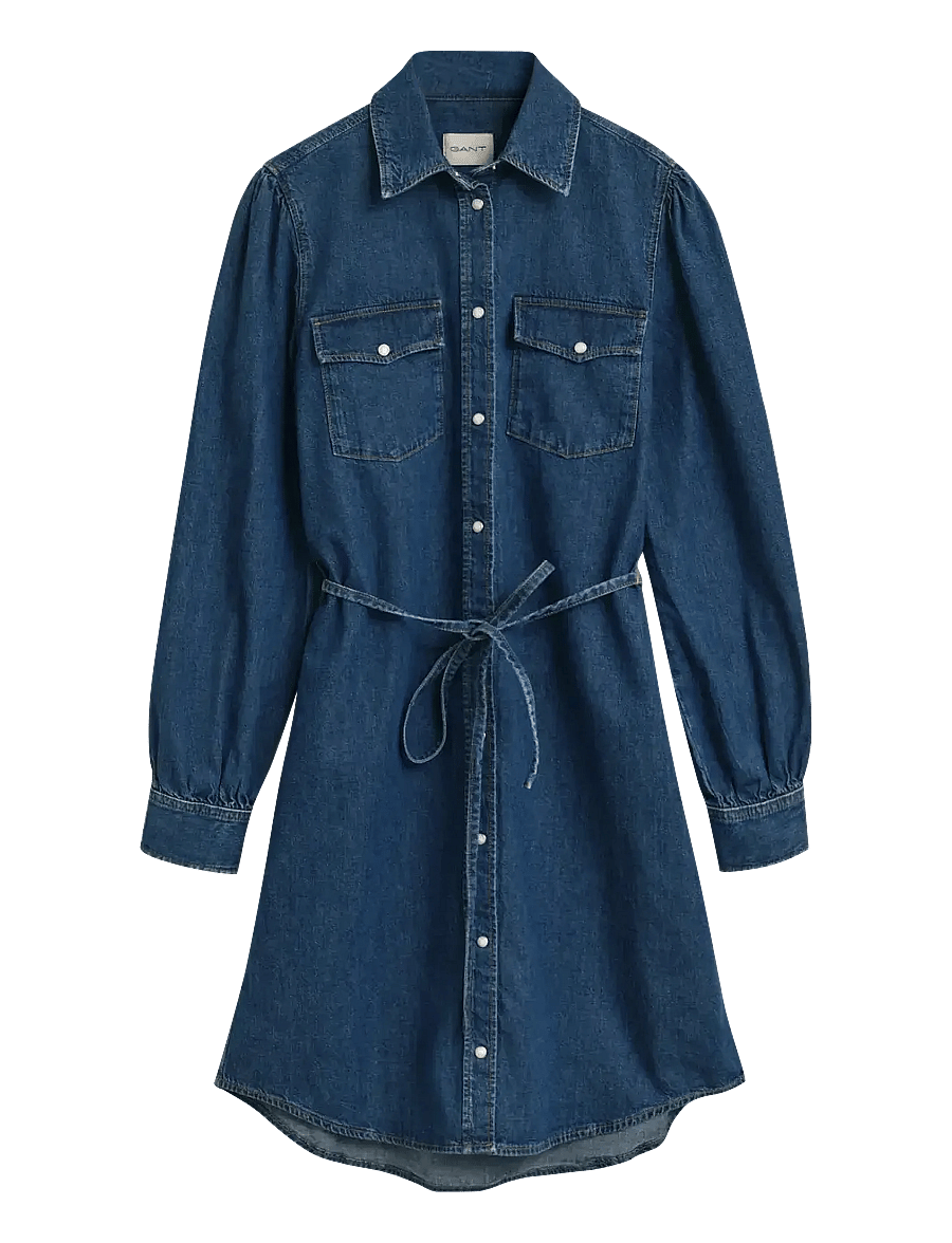 Gant - PUFF SLEEVE DENIM DRESS - denimkjoler - indigo - 1
