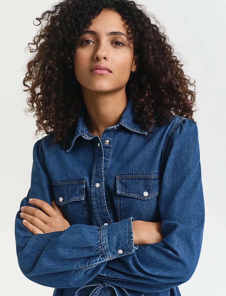 Gant - PUFF SLEEVE DENIM DRESS - denimkjoler - indigo - 2