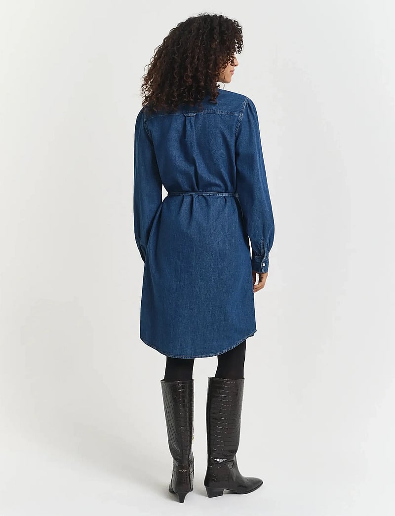 GANT - PUFF SLEEVE DENIM DRESS - denim dresses - indigo - 4