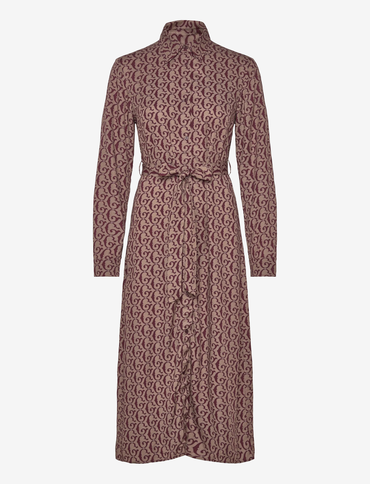 GANT - BELTED G PRINT SHIRT DRESS - skjortekjoler - plum wine - 0