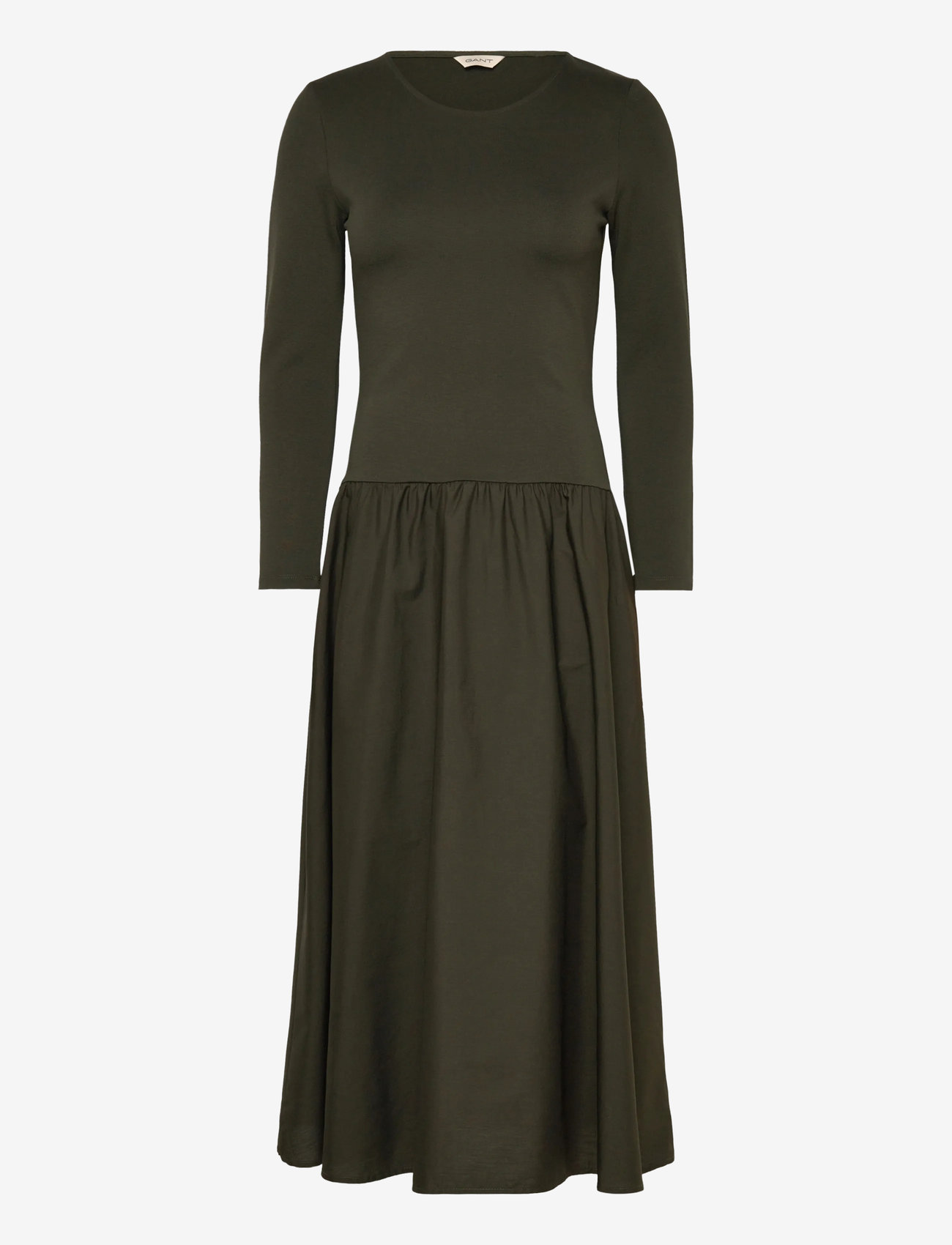 GANT - MIDI JERSEY WOVEN COMBO LS DRESS - midikleider - dark moss green - 0