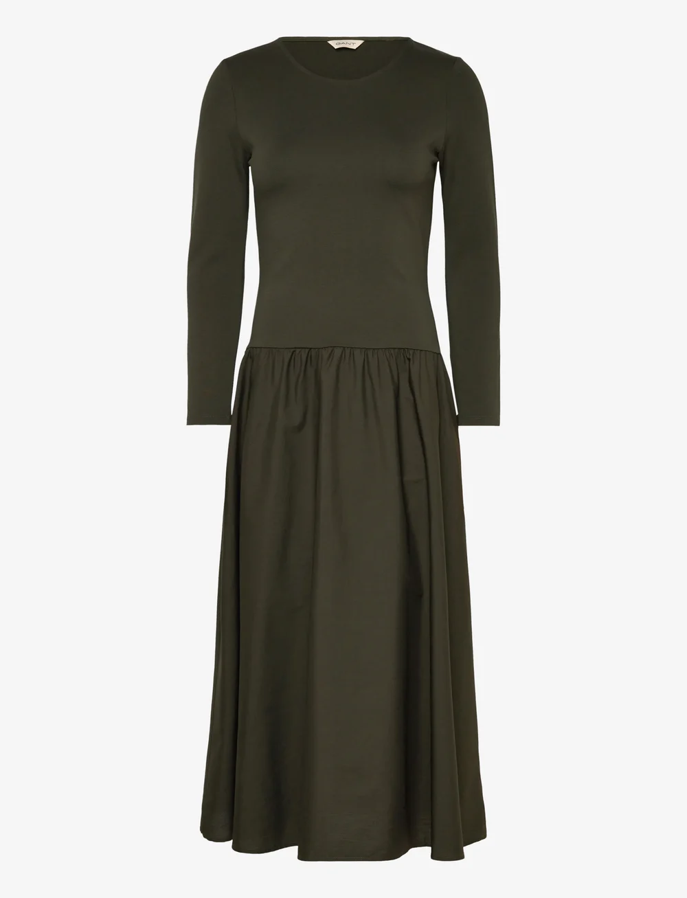 GANT - MIDI JERSEY WOVEN COMBO LS DRESS - midiklänningar - dark moss green - 0