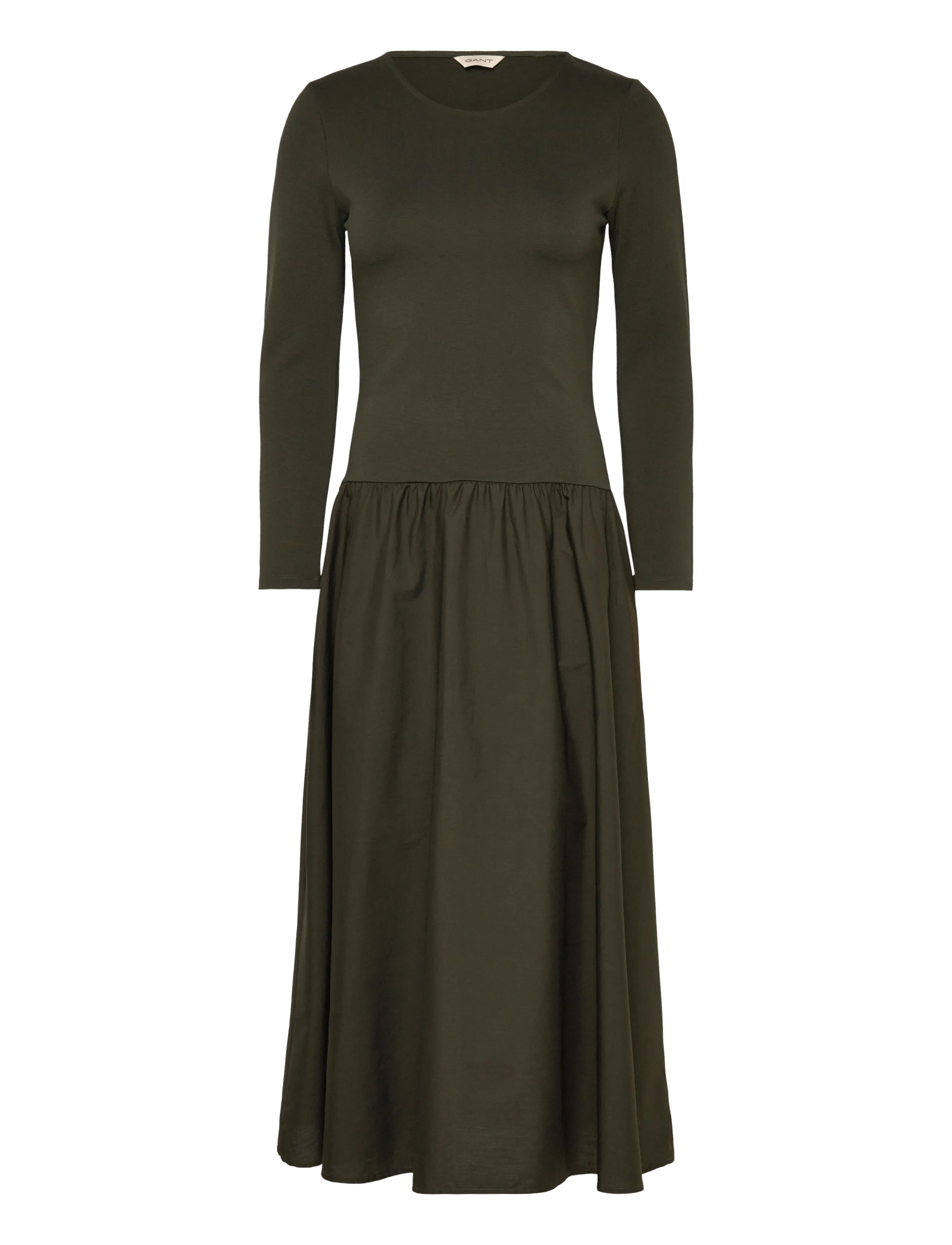 Gant MIDI JERSEY WOVEN COMBO LS DRESS - Kleider - DARK MOSS GREEN / khaki/green
