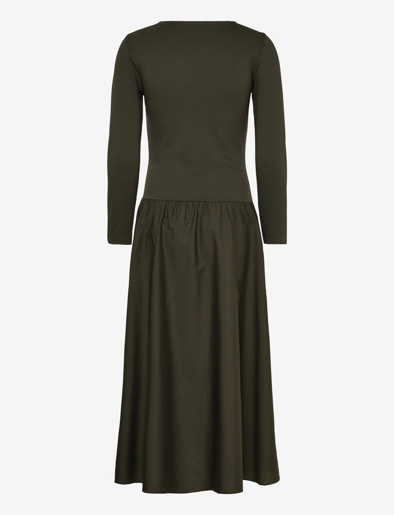 GANT - MIDI JERSEY WOVEN COMBO LS DRESS - midikleider - dark moss green - 1