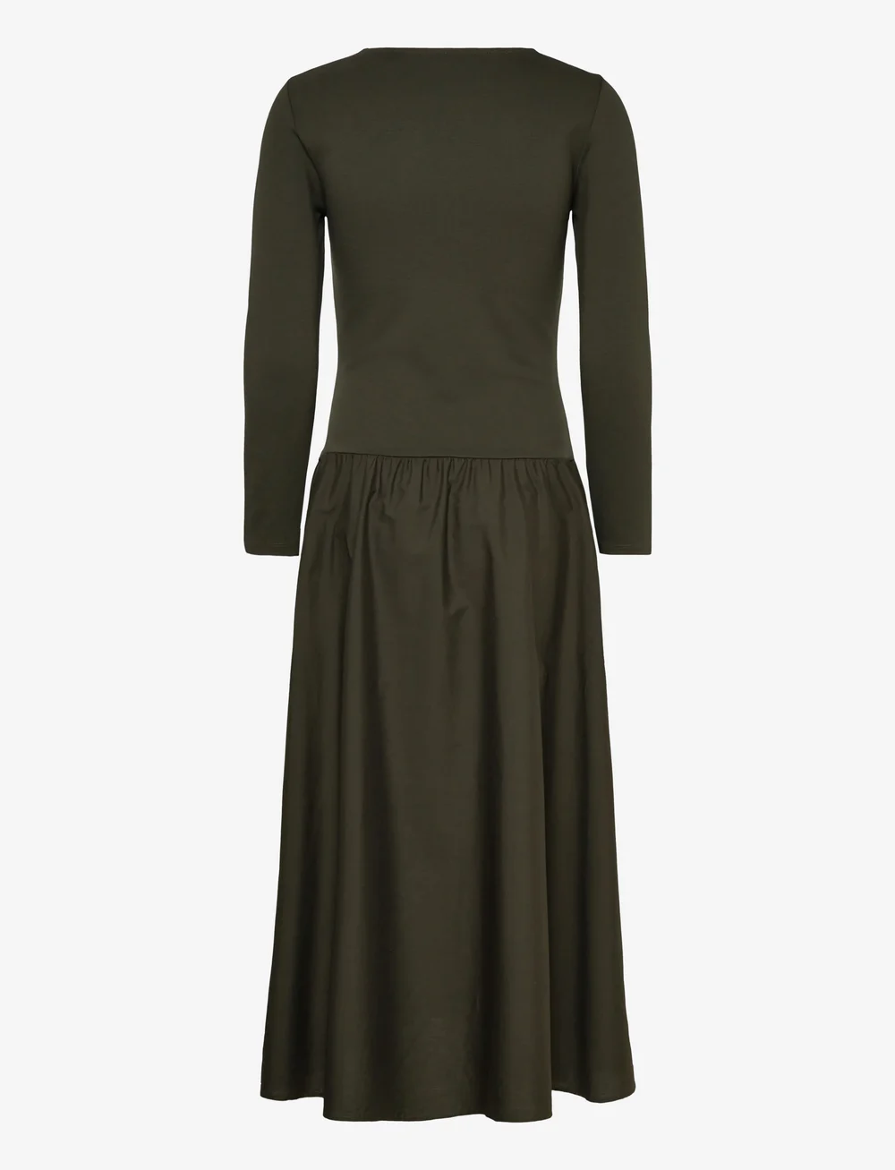 GANT - MIDI JERSEY WOVEN COMBO LS DRESS - midiklänningar - dark moss green - 1