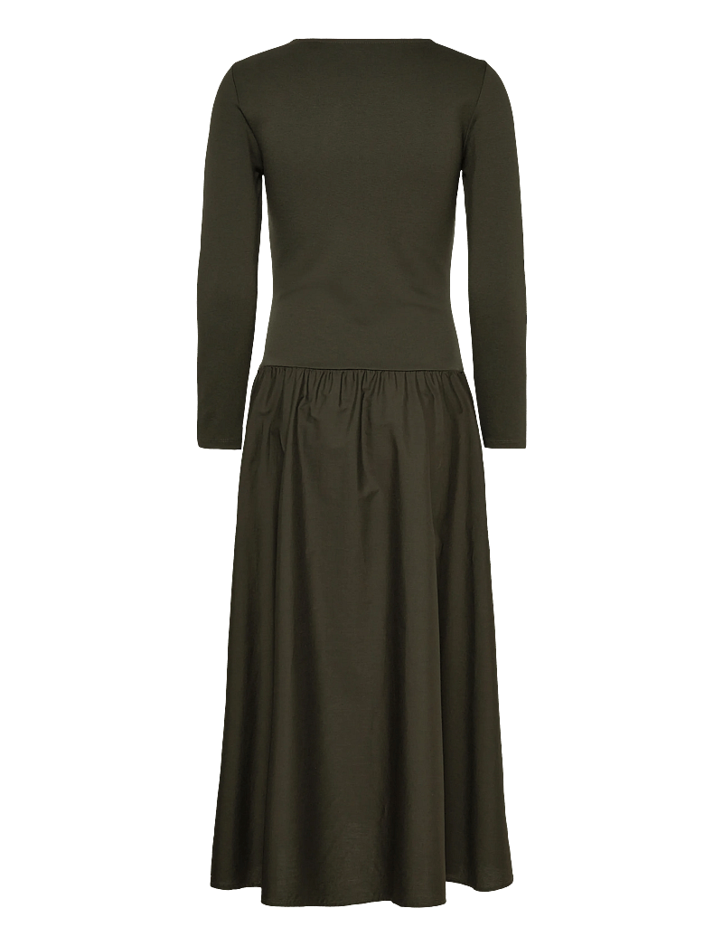 GANT - MIDI JERSEY WOVEN COMBO LS DRESS - midikleider - dark moss green - 1