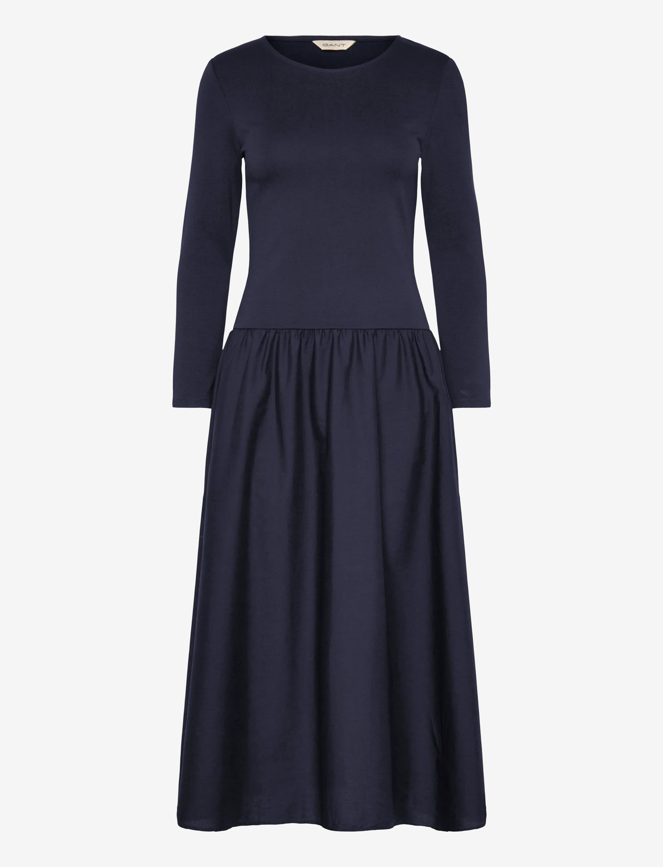 GANT - MIDI JERSEY WOVEN COMBO LS DRESS - midi kjoler - evening blue - 0