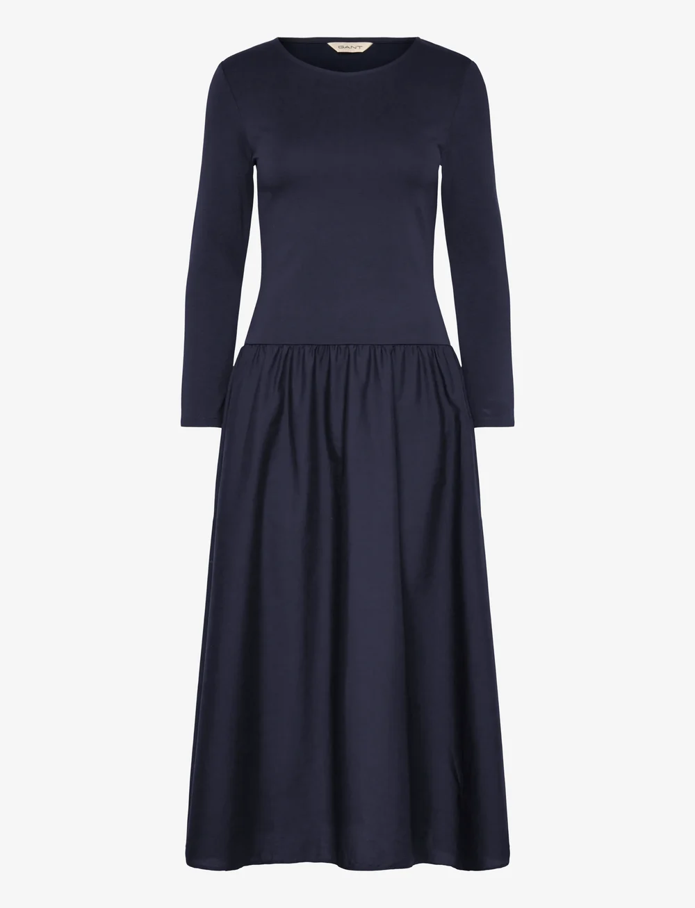 GANT - MIDI JERSEY WOVEN COMBO LS DRESS - midi kjoler - evening blue - 0