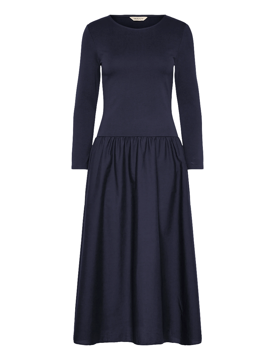 Gant - MIDI JERSEY WOVEN COMBO LS DRESS - midi dresses - evening blue - 0