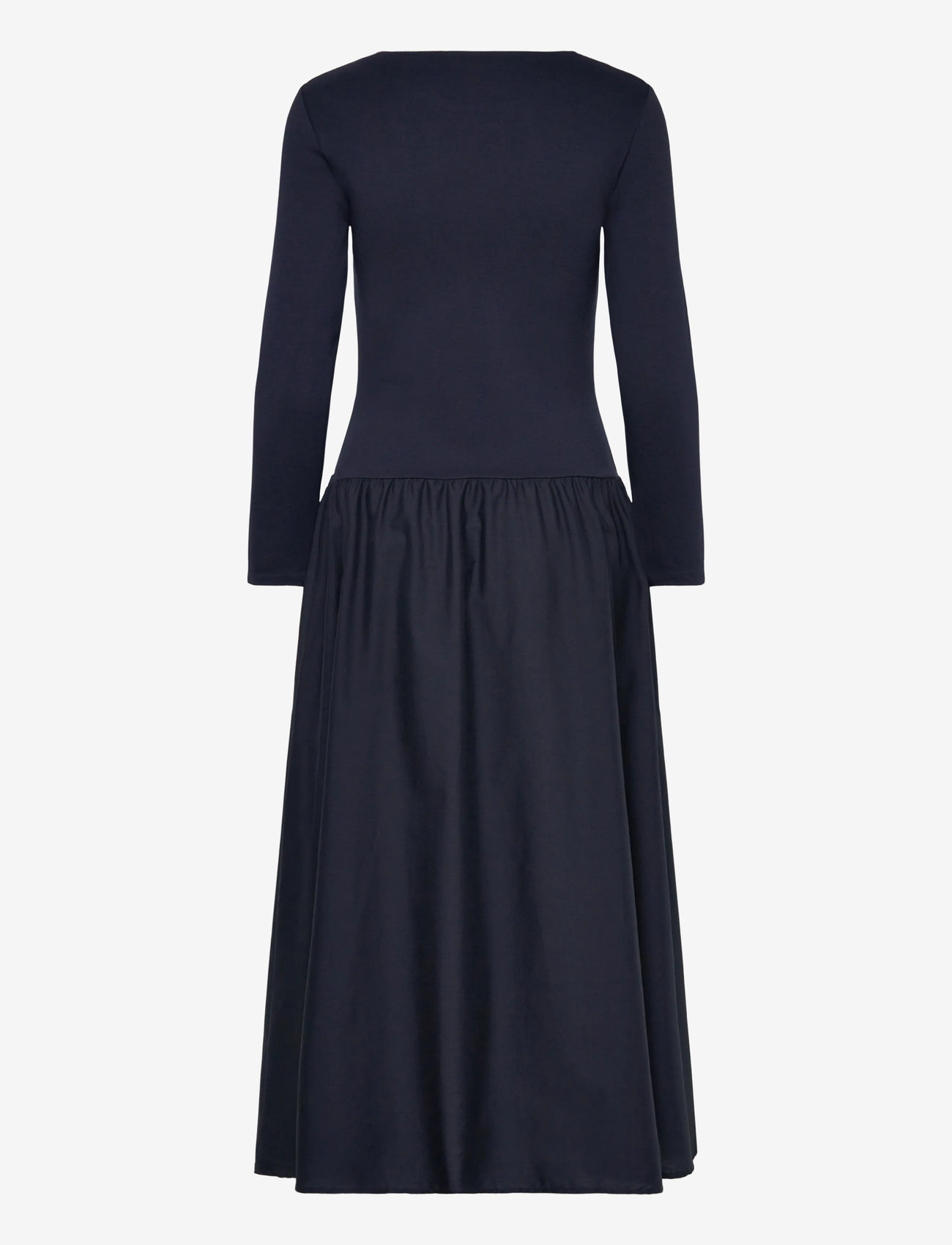GANT - MIDI JERSEY WOVEN COMBO LS DRESS - midi kjoler - evening blue - 1