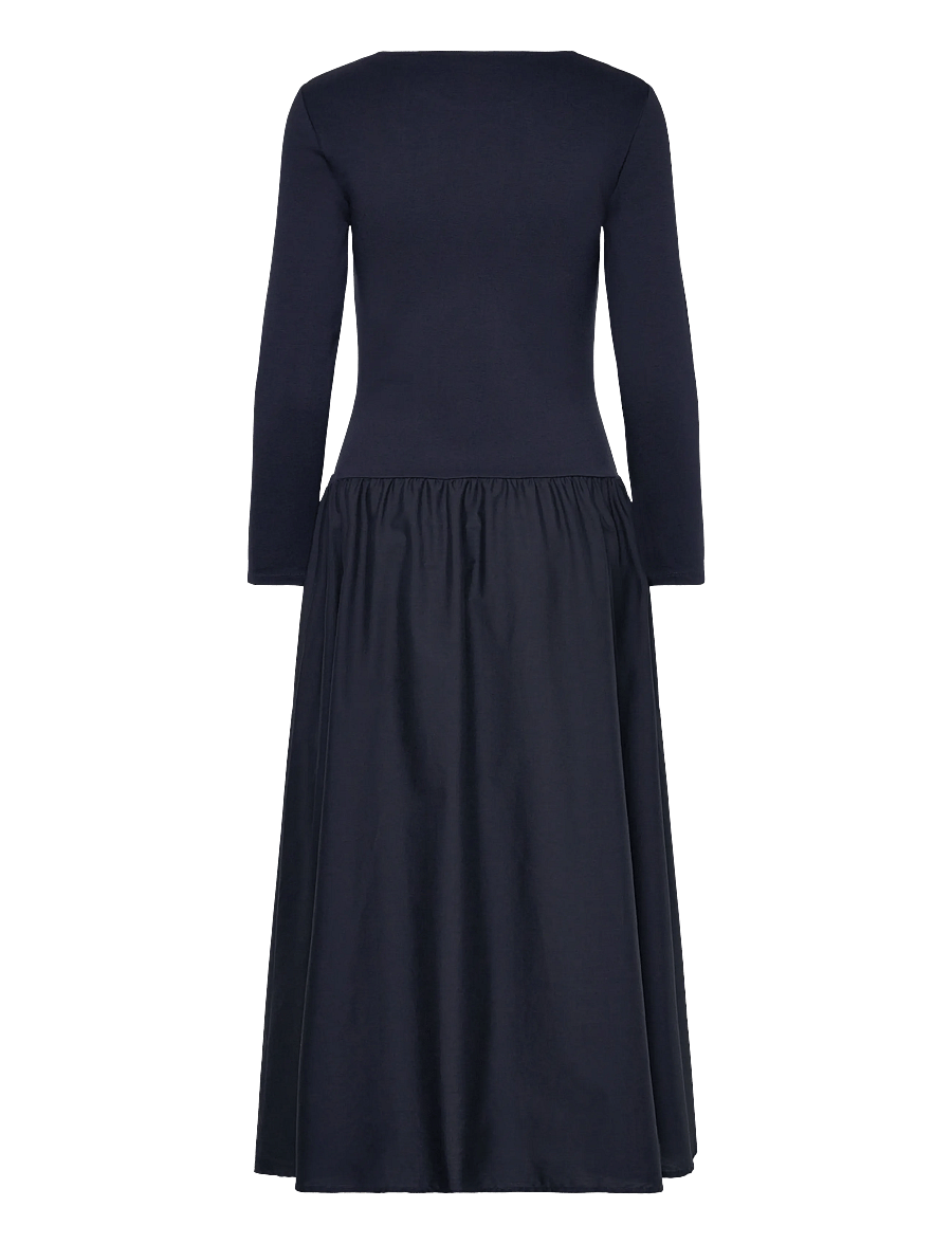 Gant - MIDI JERSEY WOVEN COMBO LS DRESS - midi dresses - evening blue - 1